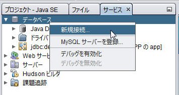 「サービス」タブからデータベースの接続