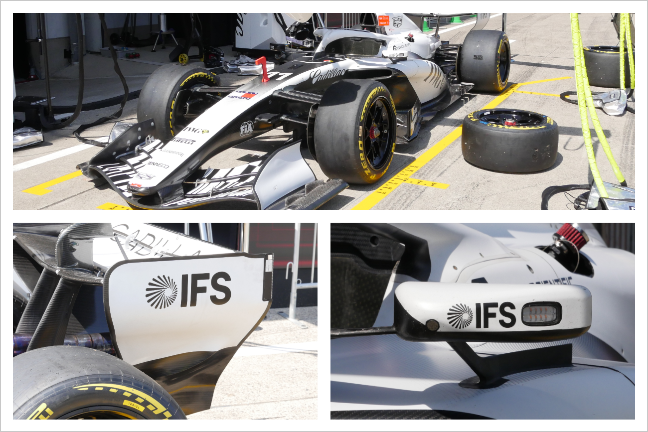 キャデラックF1チームとIFSは、2026年1月に戦略的パートナーシップ締結を発表している。リアウイング側面とサイドミラーにIFSロゴマーク（写真）